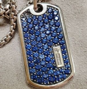 DY Sterling Silver Dog Tag Pendant with Blue Sapphire